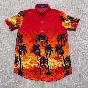 SSLR red orange palm tree Hawaiian boys button down size L